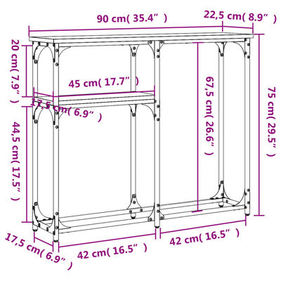 vidaXL Konzolni stol boja hrasta 90 x 22,5 x 75 cm konstruirano drvo