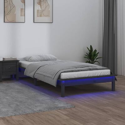vidaXL LED okvir za krevet sivi 100 x 200 cm od masivnog drva
