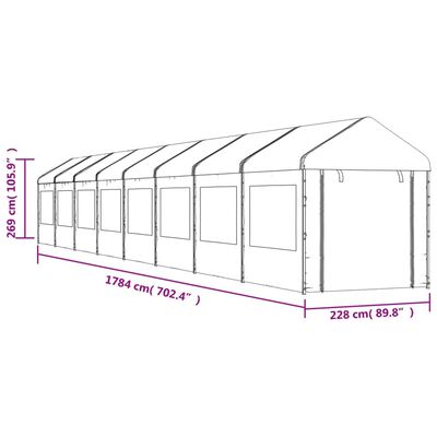 vidaXL Sjenica s krovom bijela 17,84 x 2,28 x 2,69 m polietilen