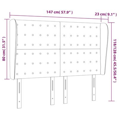 vidaXL Uzglavlje s ušima tamnosivo 147x23x118/128 cm od tkanine