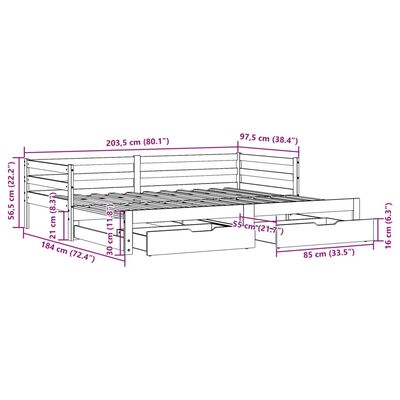 vidaXL Dnevni krevet na razvlačenje s ladicama bez madraca 90 x 200 cm