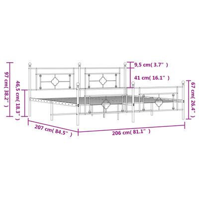 vidaXL Metalni okvir kreveta uzglavlje i podnožje bijeli 200x200 cm