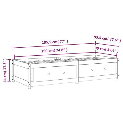 vidaXL Dnevni krevet bijeli 90 x 190 cm 3FT mali od masivne borovine