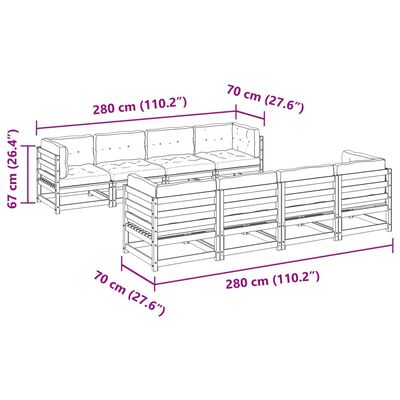 vidaXL 9-dijelni set vrtnih sofa s jastucima od masivne borovine