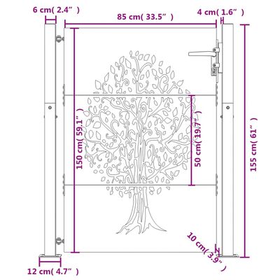 vidaXL Vrtna vrata 105 x 155 cm od čelika COR-TEN s uzorkom stabla