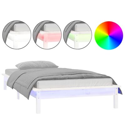 vidaXL LED okvir kreveta bijeli 90 x 190 cm mali od masivnog drva