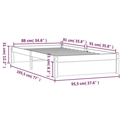 vidaXL Okvir za krevet od masivnog drva 90 x 190 cm jednokrevetni