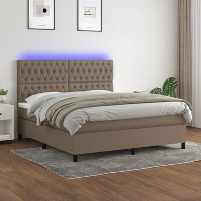 vidaXL Krevet box spring s madracem LED smeđesivi 180x200 cm tkanina