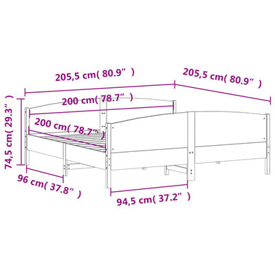 vidaXL Okvir kreveta bez madraca 200 x 200 cm od masivne borovine