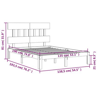 vidaXL Okvir kreveta s uzglavljem 4FT6 bračni od masivnog drva