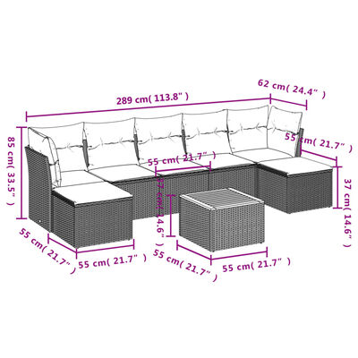 vidaXL 8-dijelni set vrtnih sofa s jastucima bež od poliratana