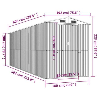 vidaXL Vrtno spremište tamnosmeđe 192x606x223 cm pocinčani čelik