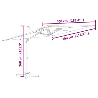 vidaXL Konzolni suncobran s dvostrukim vrhom azurno plavi 400 x 300 cm