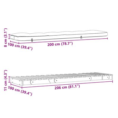 vidaXL Futon na razvlačenje s madracem 100 x 206 x 11 cm od borovine