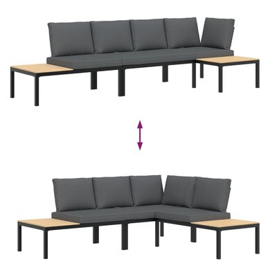 vidaXL 3-dijelni set vrtnih sofa s jastucima crni aluminijski