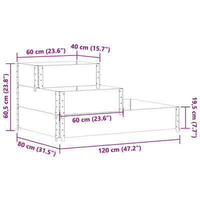 vidaXL Povišena gredica s 3 razine 120 x 80 cm od masivne borovine