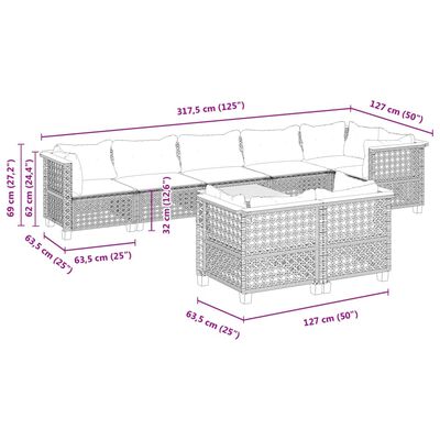 vidaXL 9-dijelni set vrtnih sofa s jastucima crni od poliratana