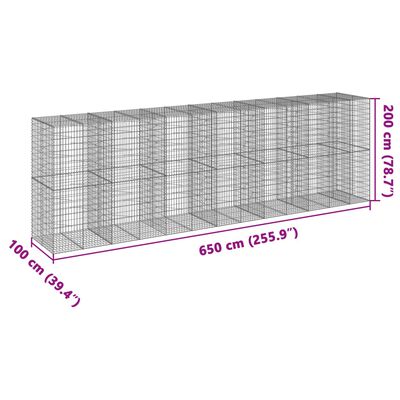 vidaXL Gabionska košara s poklopcem 650x100x200 cm pocinčano željezo