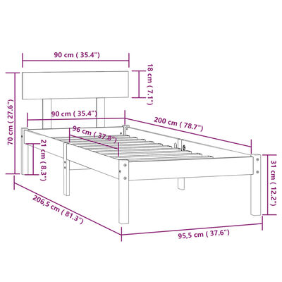 vidaXL Okvir za krevet od masivne borovine smeđa boja meda 90 x 200 cm