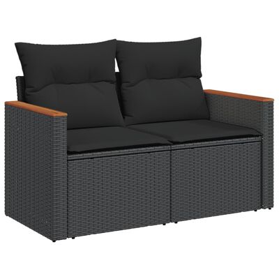 vidaXL 9-dijelni set vrtnih sofa s jastucima crni od poliratana