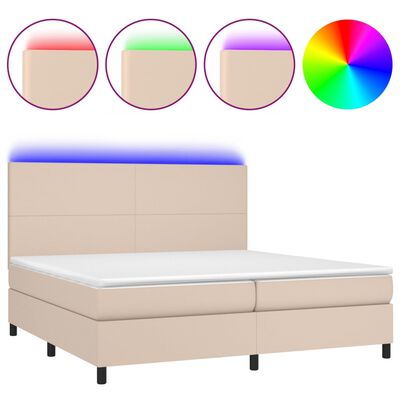 vidaXL Krevet box spring madrac LED cappuccino 200x200cm umjetna koža