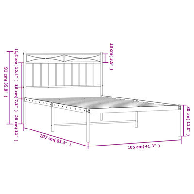 vidaXL Metalni okvir za krevet s uzglavljem bijeli 100x200 cm