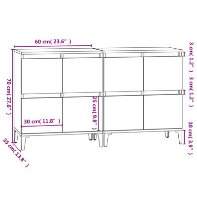 vidaXL Komode 2 kom boja hrasta 60 x 35 x 70 cm od konstruiranog drva