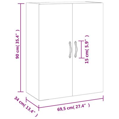 vidaXL Zidni ormarić boja hrasta 69,5 x 34 x 90 cm konstruirano drvo