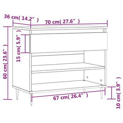 vidaXL Ormarić za cipele boja hrasta 70 x 36 x 60 cm konstruirano drvo