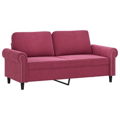 vidaXL 2-dijelni set sofa s jastucima crvena boja vina baršunasti