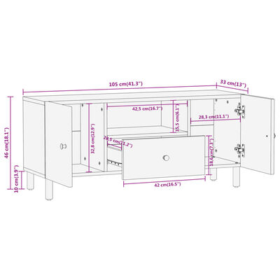 vidaXL TV ormarić 105 x 33 x 46 cm od masivnog bagremovog drva