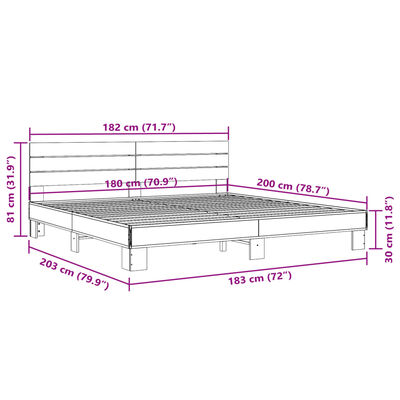 vidaXL Okvir za krevet boja hrasta 180x200cm konstruirano drvo i metal