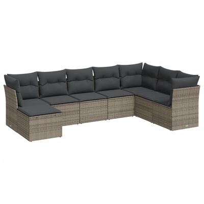 vidaXL 8-dijelni set vrtnih sofa od poliratana s jastucima sivi