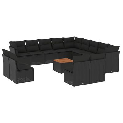 vidaXL 14-dijelni set vrtnih sofa s jastucima poliratan crni