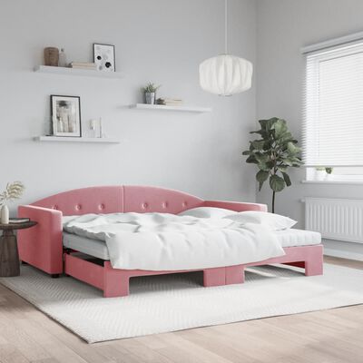 vidaXL Dnevni krevet na razvlačenje ružičasti 100 x 200 cm baršunasti