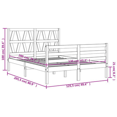 vidaXL Okvir za krevet s uzglavljem crna 120x200cm od masivnog drva