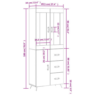 vidaXL Visoka komoda bijela 69,5x34x180 cm konstruirano drvo