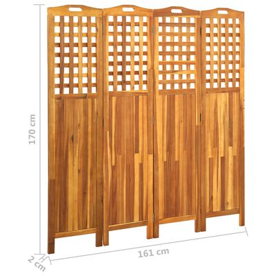 vidaXL Sobna pregrada s 4 panela 161 x 2 x 170 cm masivno drvo bagrema