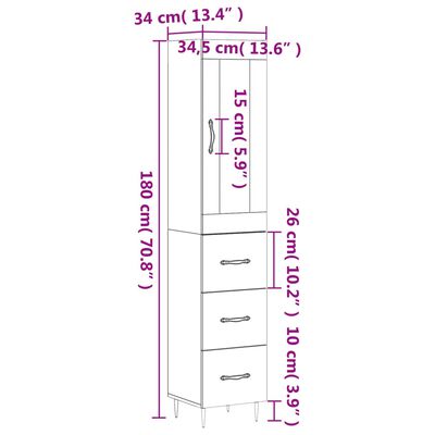 vidaXL Visoka komoda boja hrasta 34,5x34x180 cm od konstruiranog drva