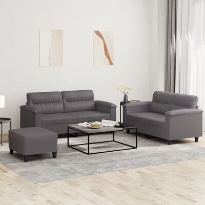 vidaXL 3-dijelni set sofa s jastucima sivi od umjetne kože