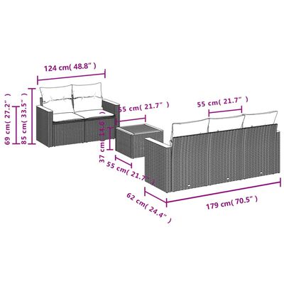 vidaXL 6-dijelni set vrtnih sofa s jastucima crni od poliratana