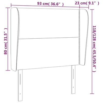 vidaXL Uzglavlje s ušima crno 93x23x118/128 cm baršunasto