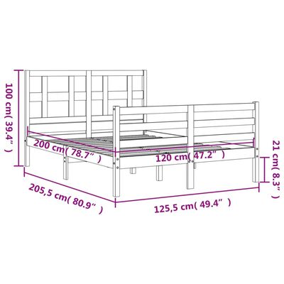 vidaXL Okvir kreveta s uzglavljem 120 x 200 cm od masivnog drva