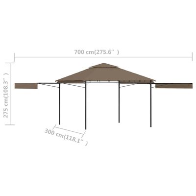vidaXL Sjenica s duplim produžnim krovom 3x3x2,75 m smeđe-siva 180g/m²
