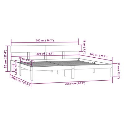 vidaXL Okvir kreveta bez madraca 200 x 200 cm od masivnog drva