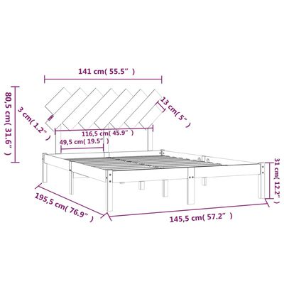 vidaXL Okvir za krevet crni 140x190 cm od masivnog drva