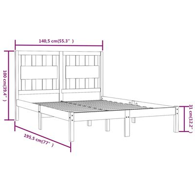 vidaXL Okvir za krevet od masivne borovine crni 135x190 cm bračni