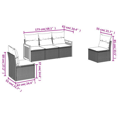 vidaXL 5-dijelni vrtni set sofa s jastucima bež od poliratana