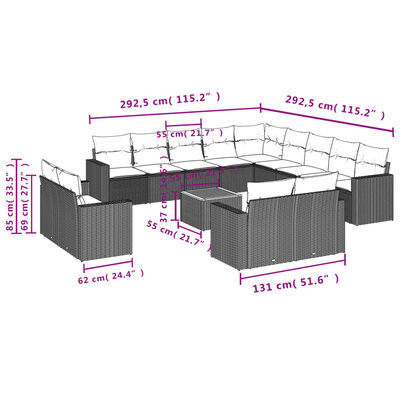 vidaXL 14-dijelni set vrtnih sofa s jastucima poliratan crni