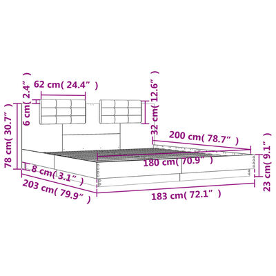 vidaXL Okvir za krevet s uzglavljem smeđa boja hrasta 180x200cm drveni